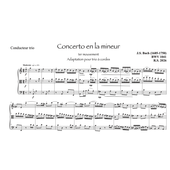Bach - Concerto en la mineur - Arrangement pour trio à cordes