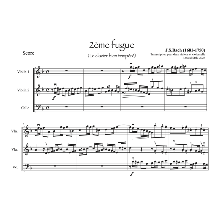Bach - Fugue en ré mineur pour deux violons et violoncelle
