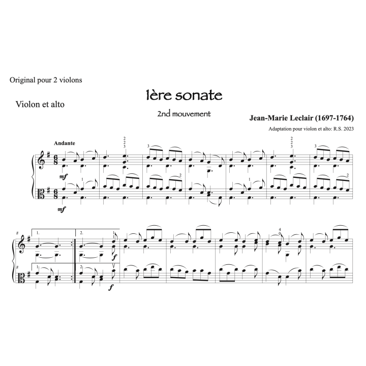 Leclair - 1ère sonate pour violon et alto