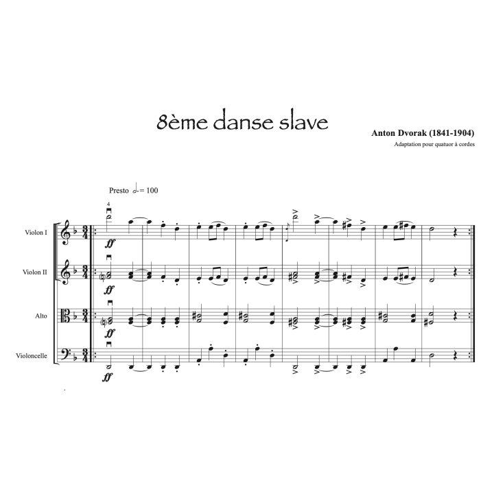 Dvorak - 8ème danse slave - Quatuor à cordes