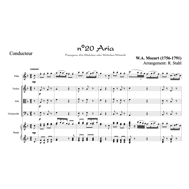 Mozart - La flûte enchantée - Harpe flûte et trio à cordes