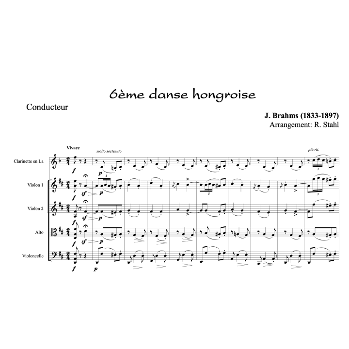 Brahms - 6ème danse hongroise - Quintette avec clarinette