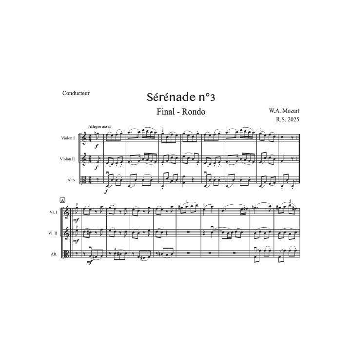 Mozart - Final de la 3ème sérénade - 2 violons et alto