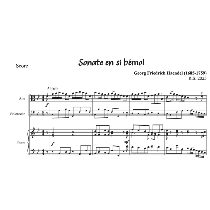 Haendel - Sonate en sib pour alto et violoncelle (et piano)