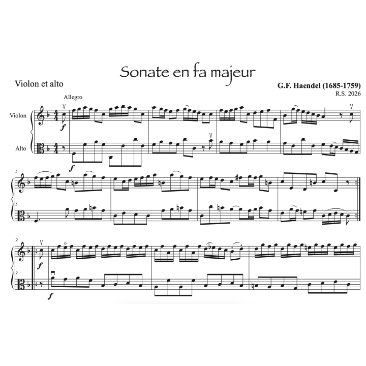 Haendel - Sonate en fa majeur pour violon et alto