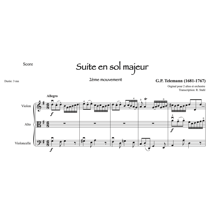 Telemann - Suite en sol pour trio à cordes