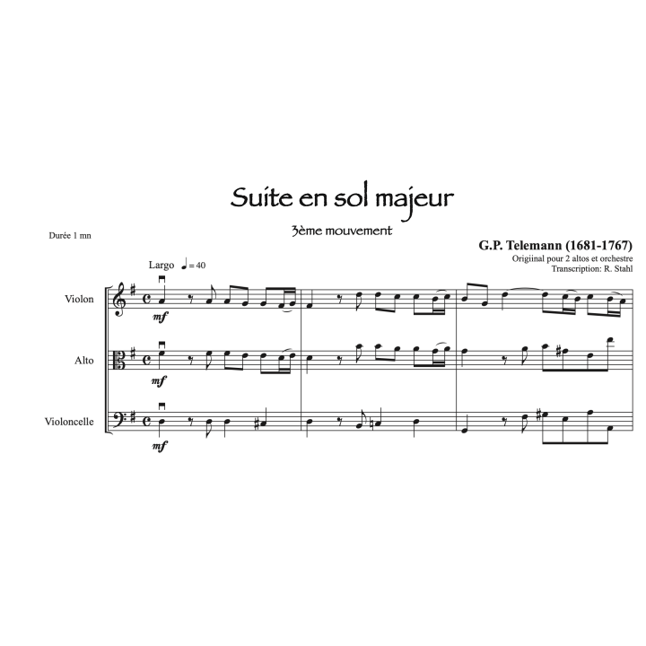 Telemann - Suite en sol pour trio à cordes