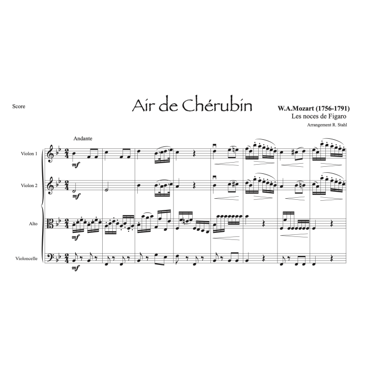 Mozart - Air de Chérubin - Quatuor à cordes