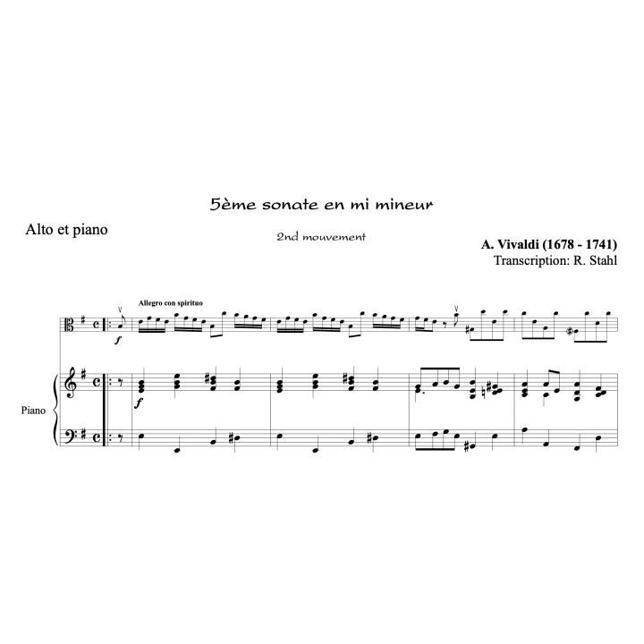 Vivaldi - Sonate en mi mineur - Alto et piano