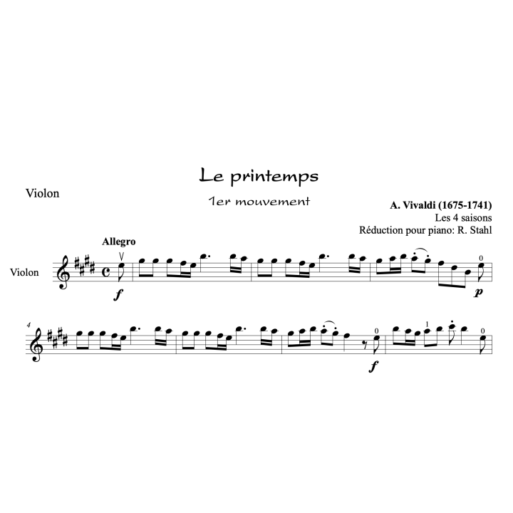 Vivaldi - Le printemps - Violon et piano