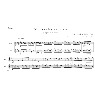 Leclair - 5ème sonate en mi mineur - violon et alto
