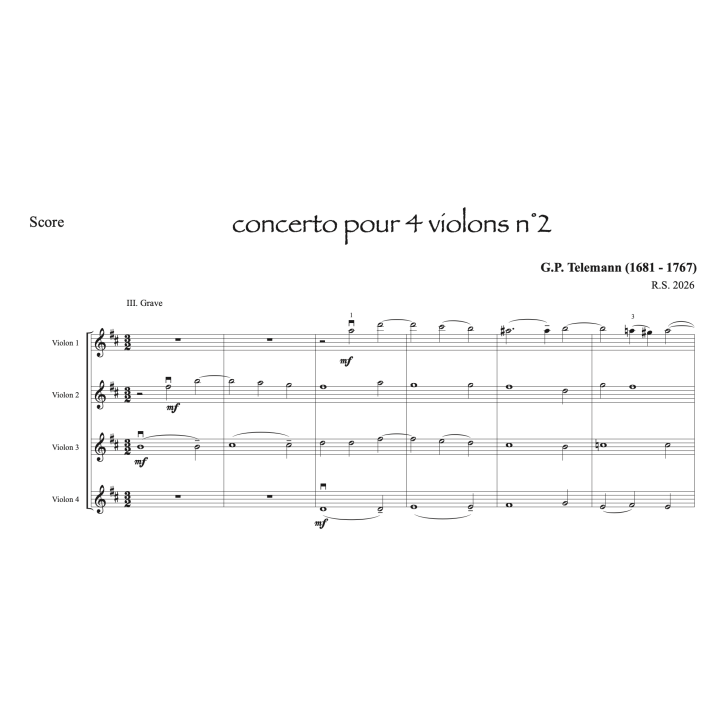 Telemann - Concerto pour 4 violons n°2