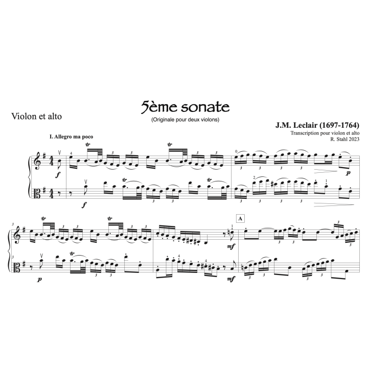 Leclair - 5ème sonate en mi mineur - violon et alto