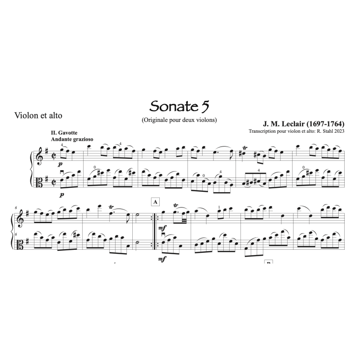 Leclair - 5ème sonate en mi mineur - violon et alto