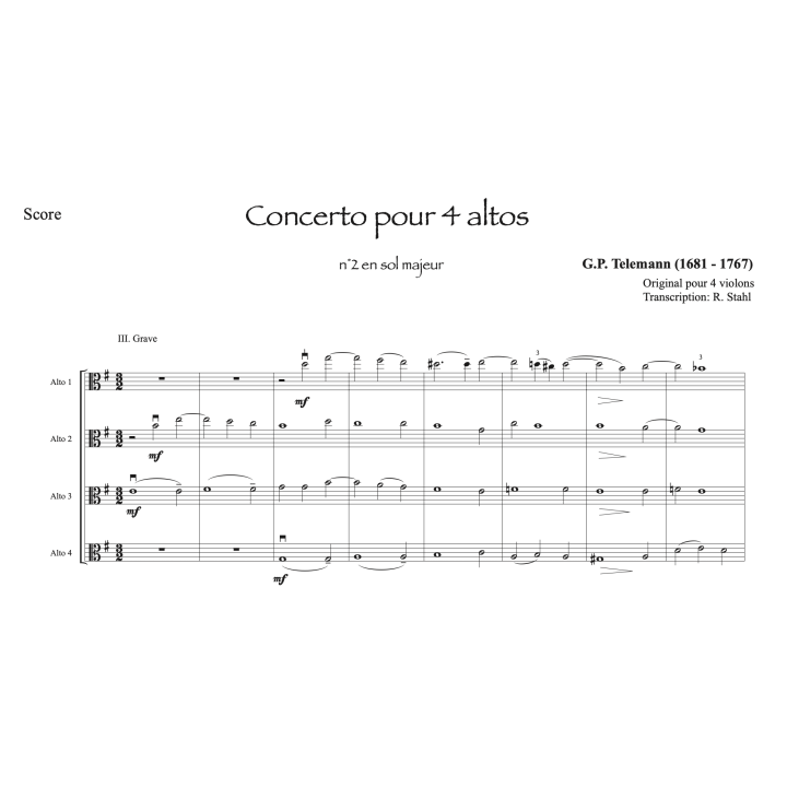 Telemann - Concerto n°2 pour 4 altos