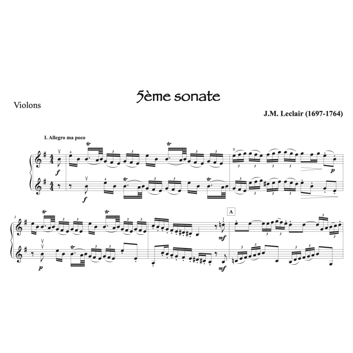 Leclair - 5ème sonate en mi mineur - deux violons