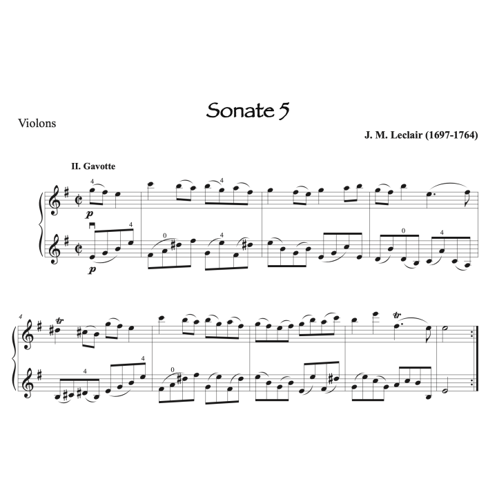 Leclair - 5ème sonate en mi mineur - deux violons