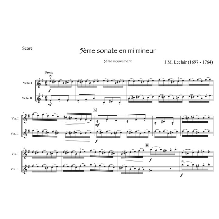 Leclair - 5ème sonate en mi mineur - deux violons