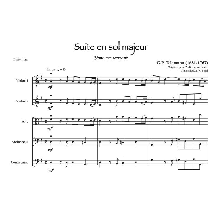 Telemann - Suite pour orchestre en sol majeur