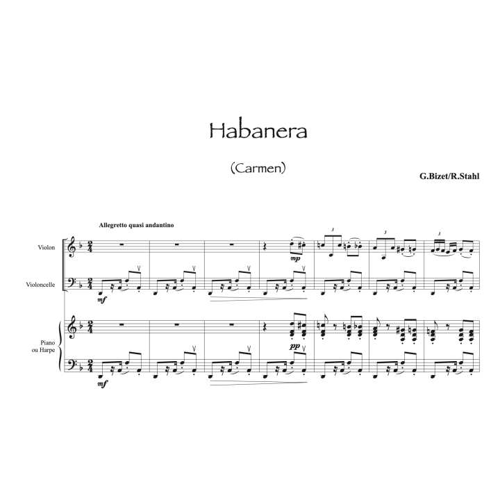 Bizet - Carmen - Violon, violoncelle et harpe (ou piano)
