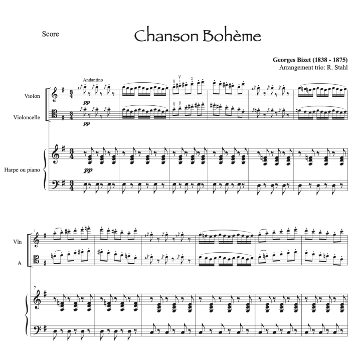 Bizet - Carmen - Violon, violoncelle et harpe (ou piano)