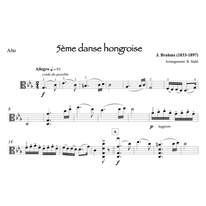Brahms - 5ème danse hongroise - Alto et piano