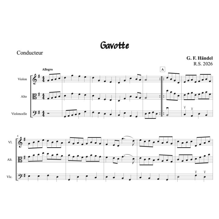 Haendel - Gavotte - trio à cordes