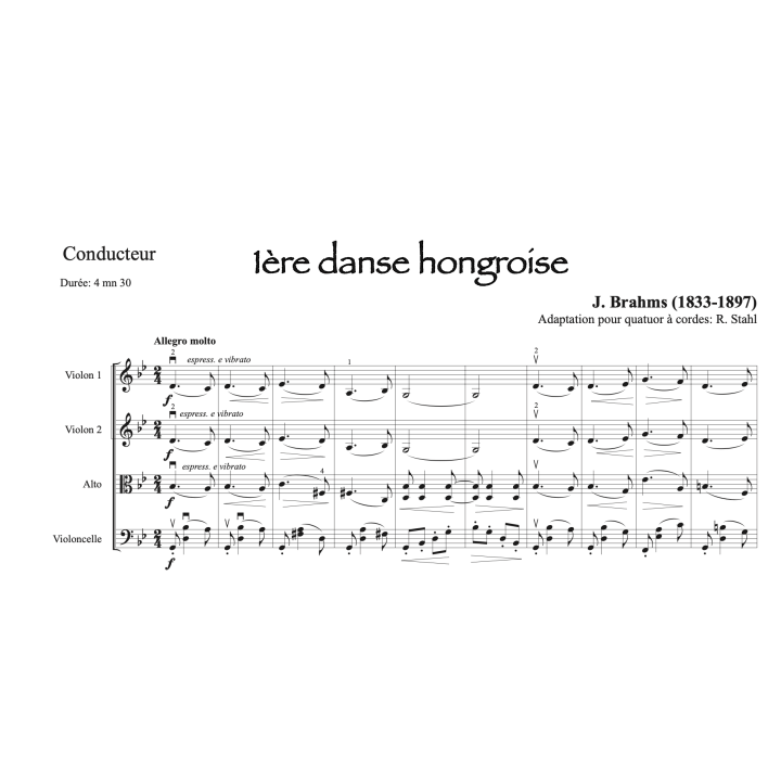 Brahms 1ère danse hongroise Quatuor à cordes