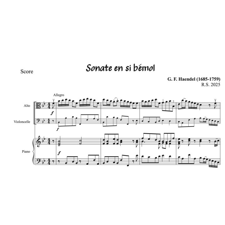 Haendel - Sonate en sib pour alto et violoncelle et piano